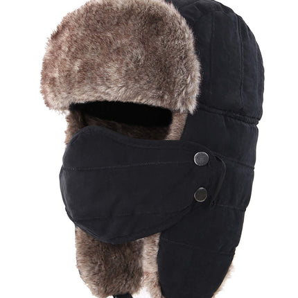 Warm Winter Hunting Hats with Ear Flaps Mask Aviator Black