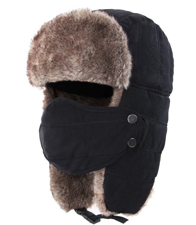 Warm Winter Hunting Hats with Ear Flaps Mask Aviator Black