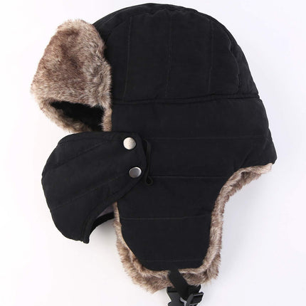 Warm Winter Hunting Hats with Ear Flaps Mask Aviator Black