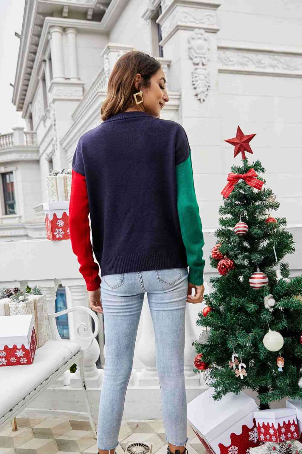 Christmas Color Block Knit Pullover