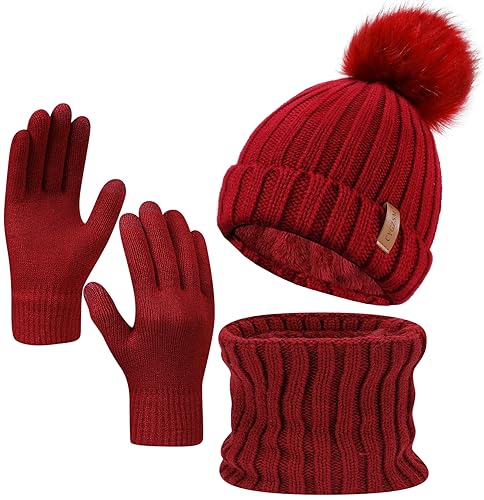 Winter Hat Scarf Gloves 3 in 1