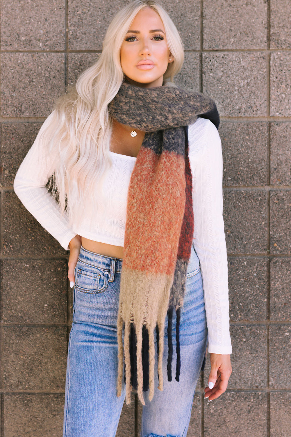 Multicolor Autumn and Winter Thickened Coarse Tassel Plaid Scarf