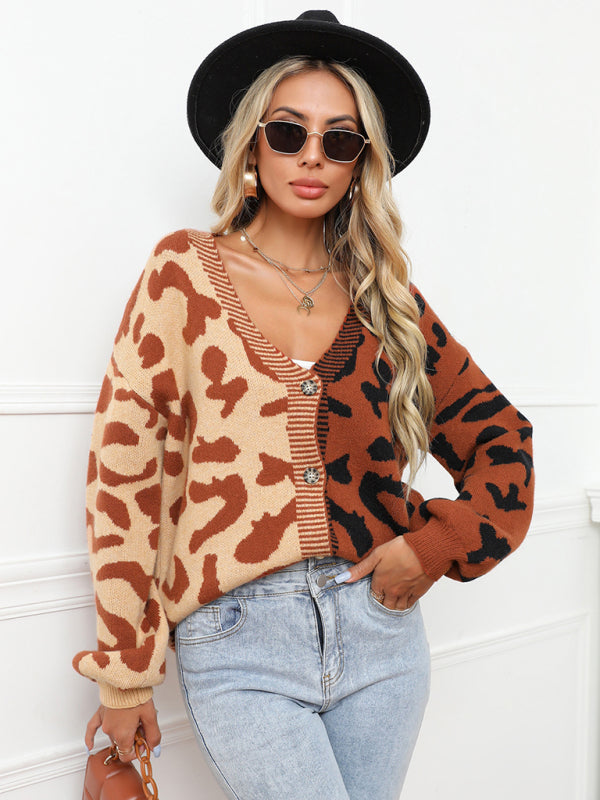 Leopard Print Knit Cardigan Sweater